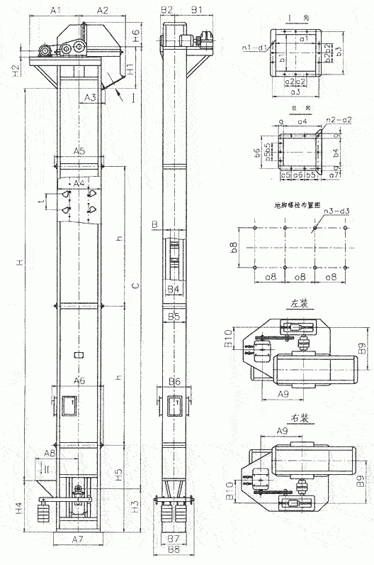 常見的TD、TH、NE斗提機標(biāo)準(zhǔn)地腳孔參數(shù)