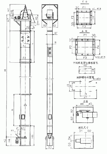 常見的TD、TH、NE斗提機標(biāo)準(zhǔn)地腳孔參數(shù)